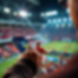 A person using the 1win app on their phone to place sports bets during a game