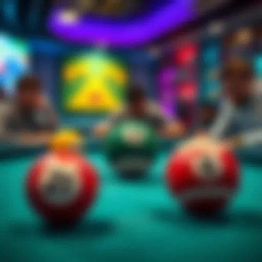 Three colorful balls in motion during a lively game, with players focused on their strategies.