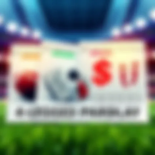 An illustration of betting slips with four legs highlighted, showing sports icons like a football and currency symbols.