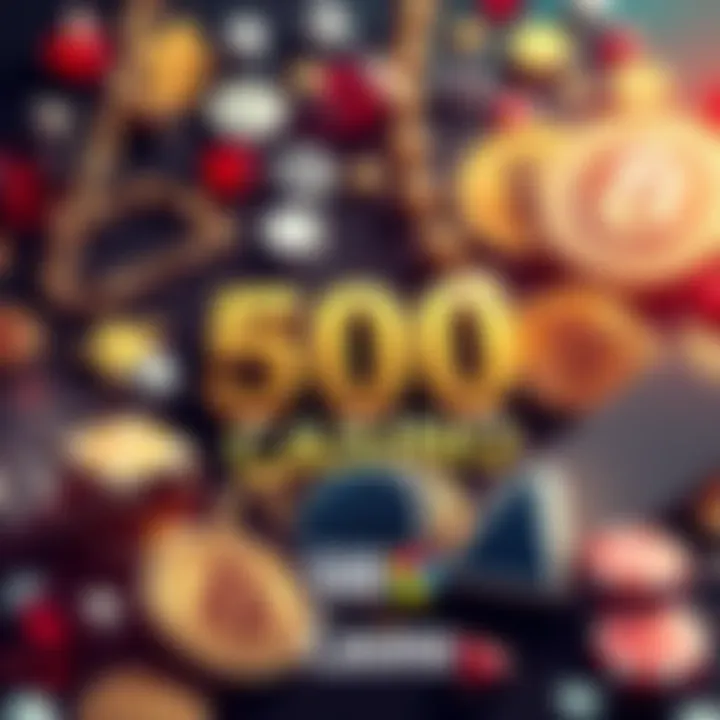 A collage of cryptocurrency symbols and casino elements like dice and cards, representing the world of crypto gaming at 500 Casino.