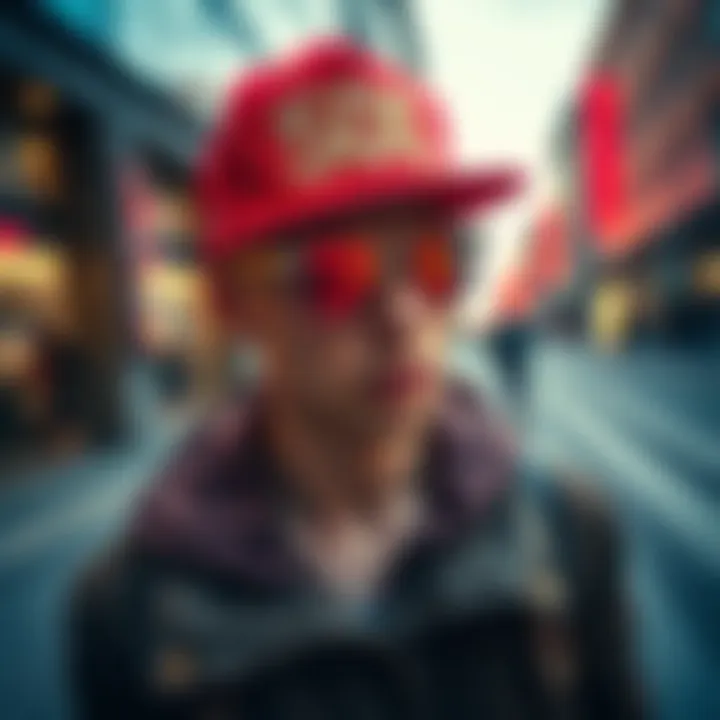 A person wearing a trendy 500 Got the Win All Hat in an urban setting, showcasing its design and style