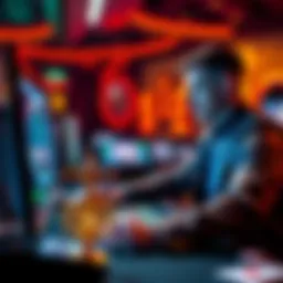 A person playing a casino game with a computer, showcasing artificial intelligence technology influencing gambling decisions.