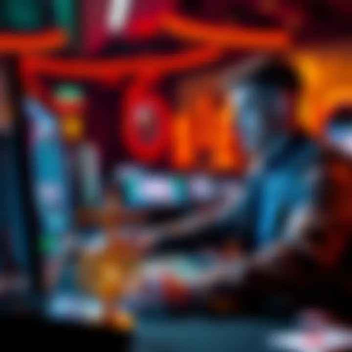 A person playing a casino game with a computer, showcasing artificial intelligence technology influencing gambling decisions.