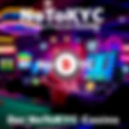 A graphic showing a person playing online casino games anonymously, with symbols of cryptocurrencies and no paperwork in sight.