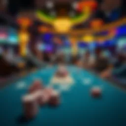 A poker table with chips and cards ready for a Pot-Limit Omaha game, surrounded by players in a lively casino environment in Cherokee or Danville.