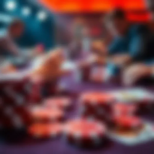 A close-up of poker chips and cards, showing A5d in a cash game setting with players making decisions