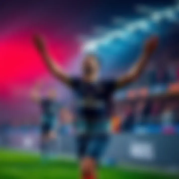 A player celebrating a win with teammates and fans cheering in the background