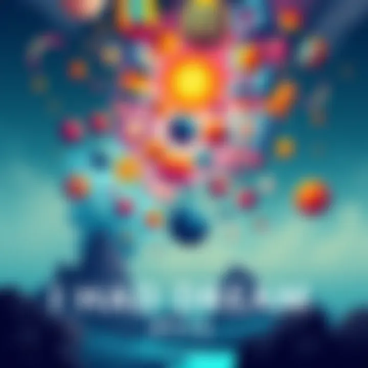 A colorful and abstract representation of dream elements with various shapes and symbols floating in a serene background.