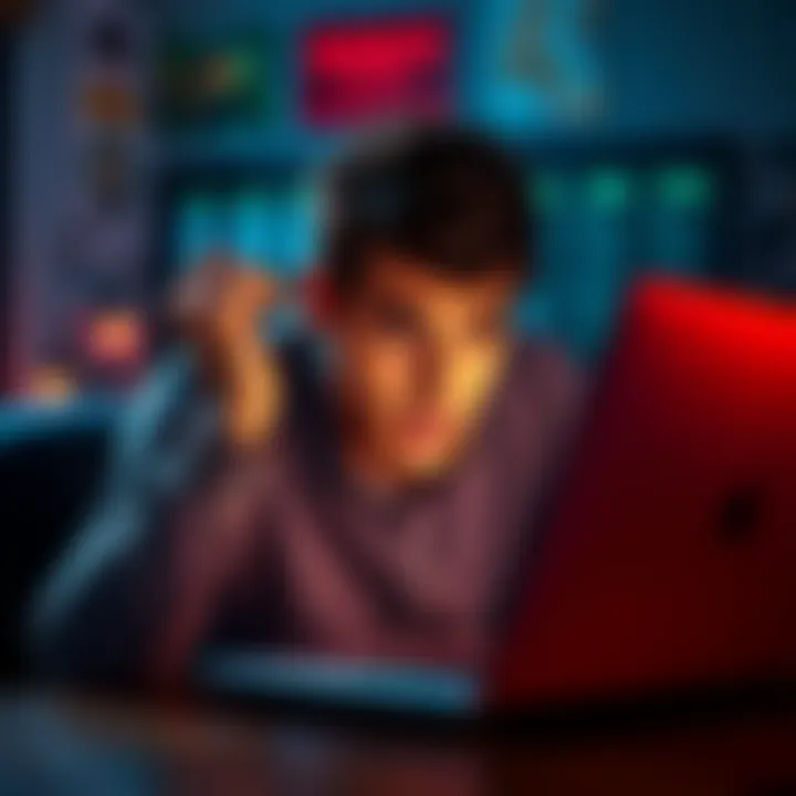 A person frustrated while trying to access a website on a laptop, showcasing issues connecting to Pragmatic.