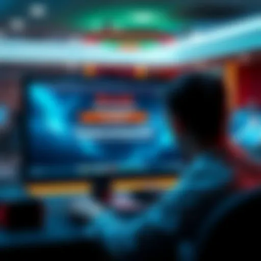 A frustrated player looks at a computer screen showing a locked account message for Bovada after trying to withdraw funds.