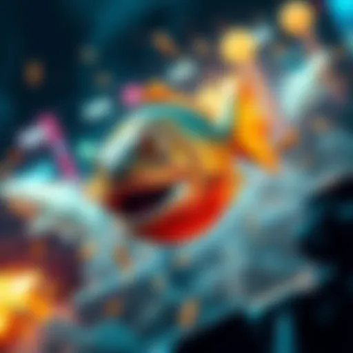 A vibrant scene featuring a mysterious fish character in an action-packed setting, surrounded by excitement and drama.