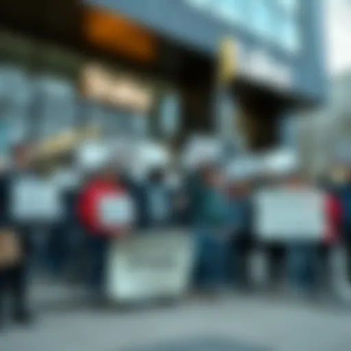 Activists protesting outside Stake office Group of activists demonstrating with signs outside Stake's office, expressing frustration