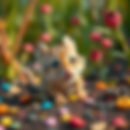 A cute small creature playing in a colorful environment