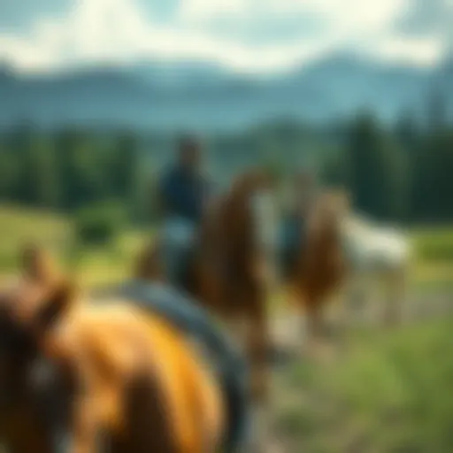People enjoying an exciting ride on horseback in a beautiful setting