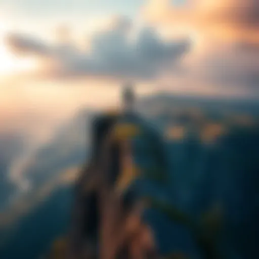 A person standing on the edge of a cliff, looking out over a vast landscape, embodying the thrill of adventure and risk.