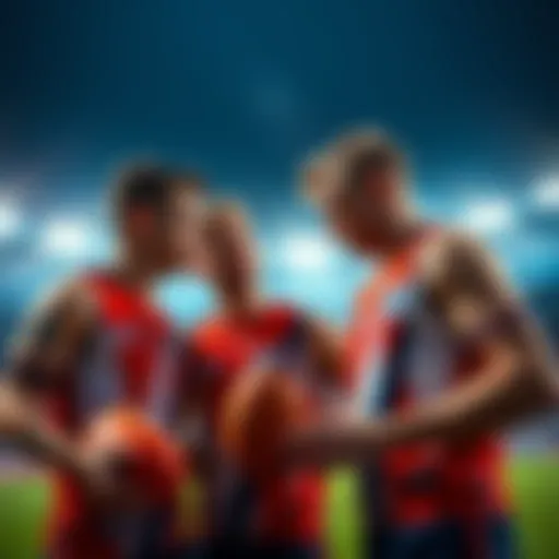 AFL players Miers, Long, and Dempsey discussing strategies before the match