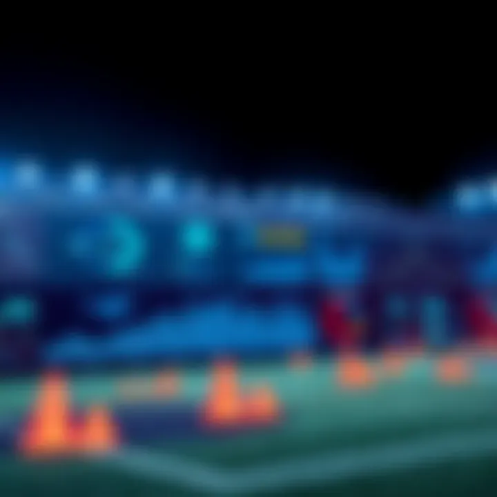 A graphic showing an AI model analyzing football match data, with charts and football icons.