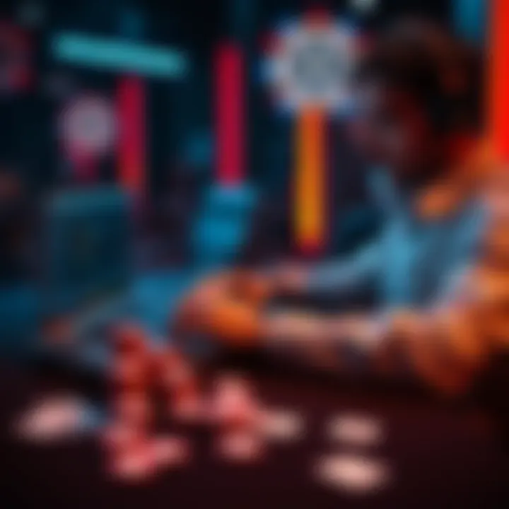 A person studying GTO poker strategies using an AI tool on a laptop, with poker chips and cards on the table