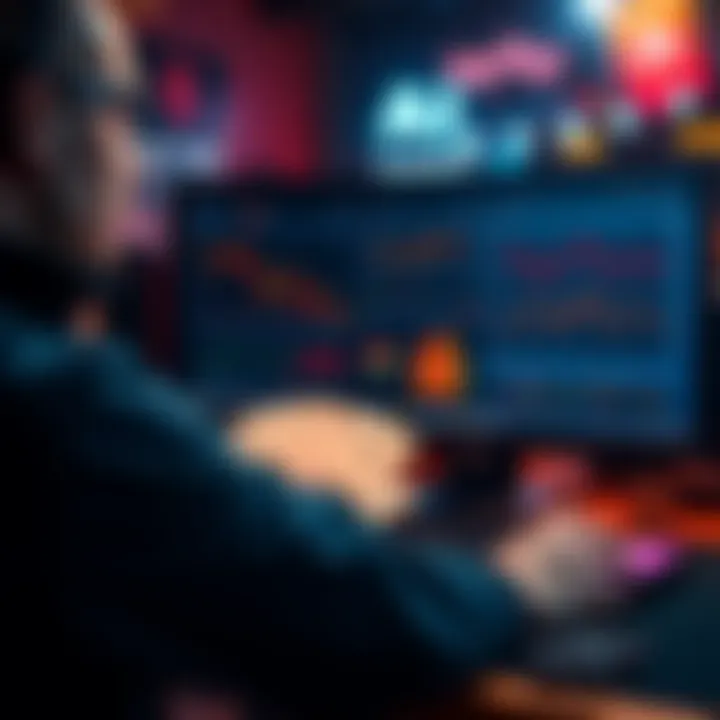 A person analyzing poker hands with an AI tool on a computer screen, showing charts and game strategies.