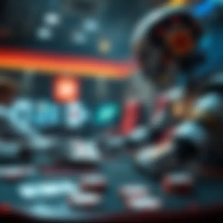 AI Playing Poker A scene showing an artificial intelligence system analyzing poker hands with cards on a table, illustrating its mistakes during a game.