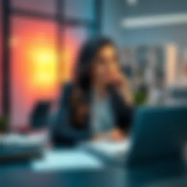 Alisha Gray looking thoughtful while sitting at a desk with paperwork and a laptop, indicating planning for a sale