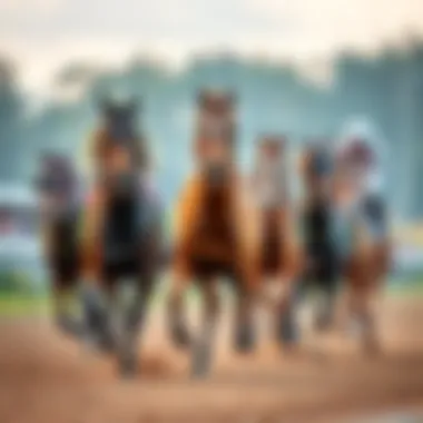 American Triple Crown Racing Horses A group of famous racehorses known for winning the American Triple Crown series, showcasing their strength and speed on a racetrack