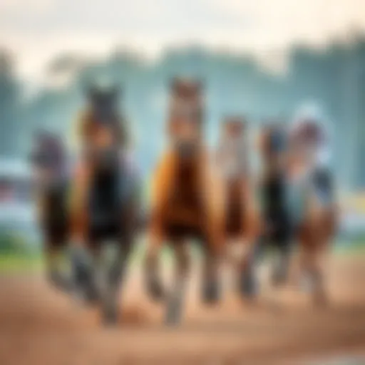 American Triple Crown Racing Horses A group of famous racehorses known for winning the American Triple Crown series, showcasing their strength and speed on a racetrack
