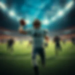 Amon Ra nearly reaches the 41-yard mark during a thrilling football play, surrounded by teammates and opponents in a lively stadium.