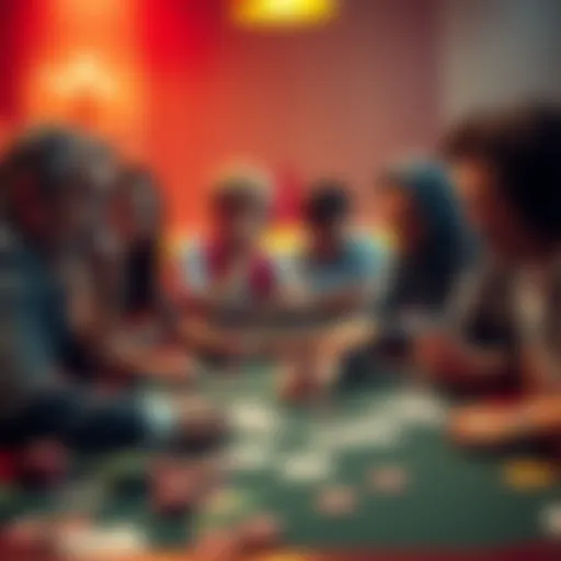 A scene showing frustrated players reacting to aggressive behavior at a game table with cards and chips scattered around