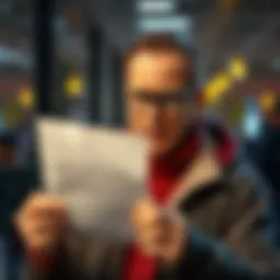 Customer looks upset while holding a complaint letter about poor service in Georgia.