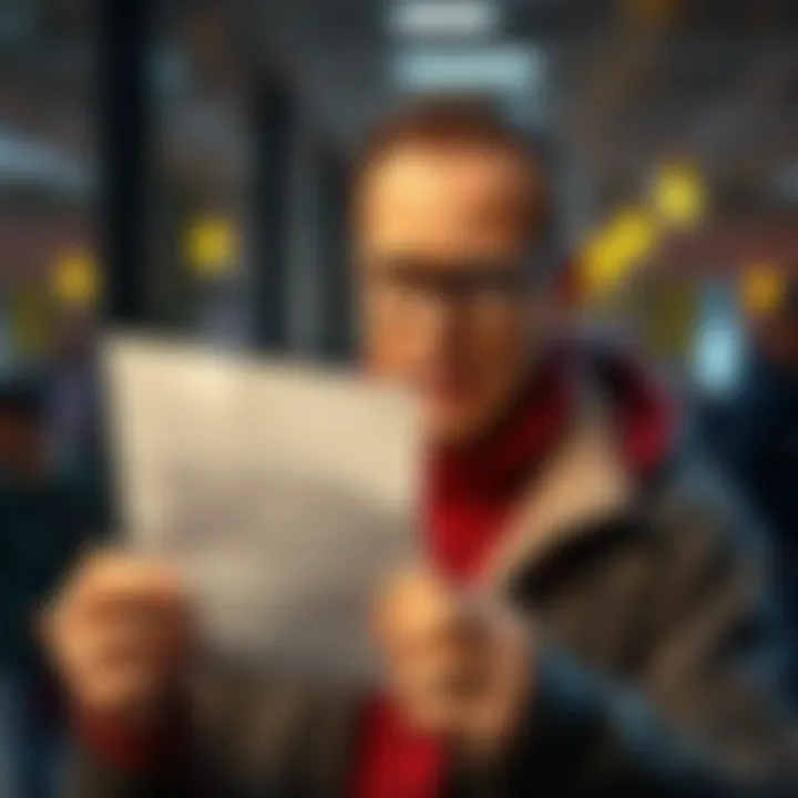 Angry customer expressing frustration Customer looks upset while holding a complaint letter about poor service in Georgia.