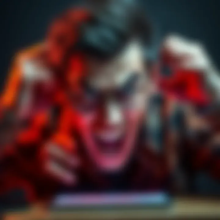 Frustrated person expressing anger online about losing account access, with a computer screen showing a login error message