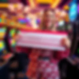 Anitta Max Wynn with a joyful expression, holding a big check and surrounded by slot machines, ready for vacation.