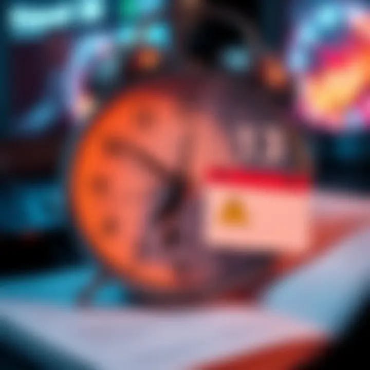 A clock indicating 1:30 AM with a calendar page showing tomorrow's date and a notification symbol.