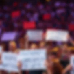 A crowd of excited fans holding signs about Anthony's possible comeback, with expressions of hope and anticipation.