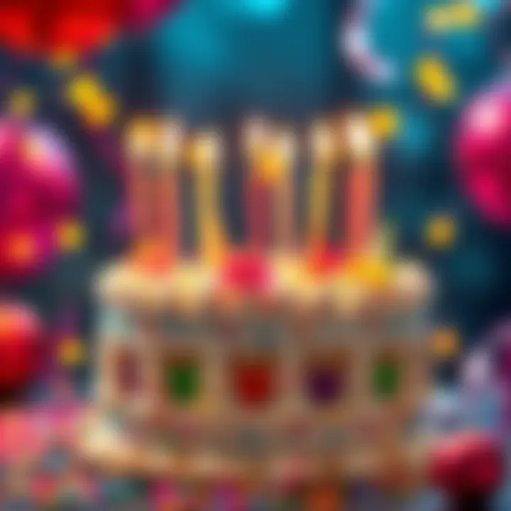 A vibrant birthday cake with candles and festive decorations for April birthdays