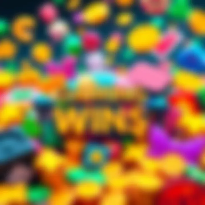 A collection of gaming icons with the theme of winnings, featuring vibrant colors and symbols that represent luck and success in online games.