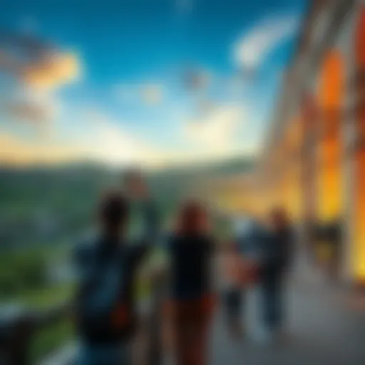 A scenic view of the Aqueduct with visitors taking photos during the last visit before closing.