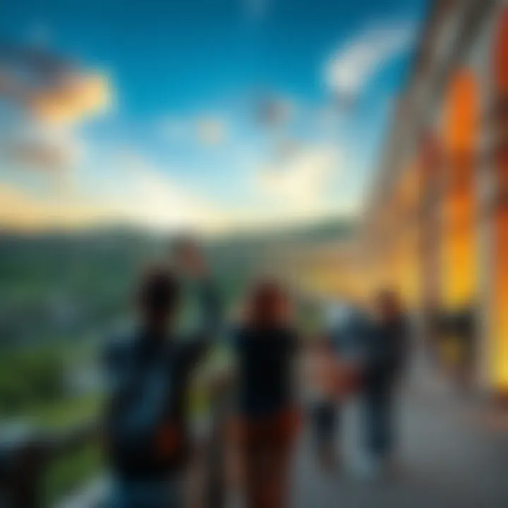 A scenic view of the Aqueduct with visitors taking photos during the last visit before closing.