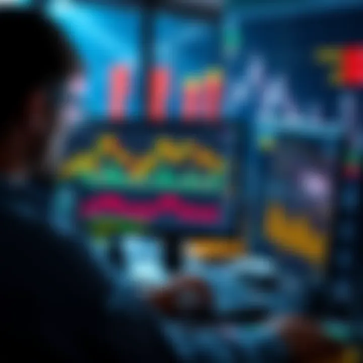 A person analyzing betting odds on a computer screen with graphs and charts in the background