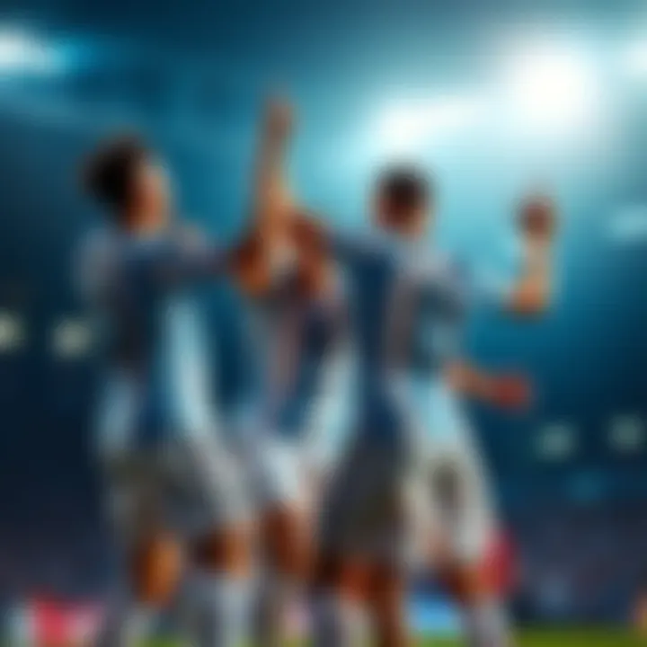 Argentina players celebrating after scoring a goal to level the game