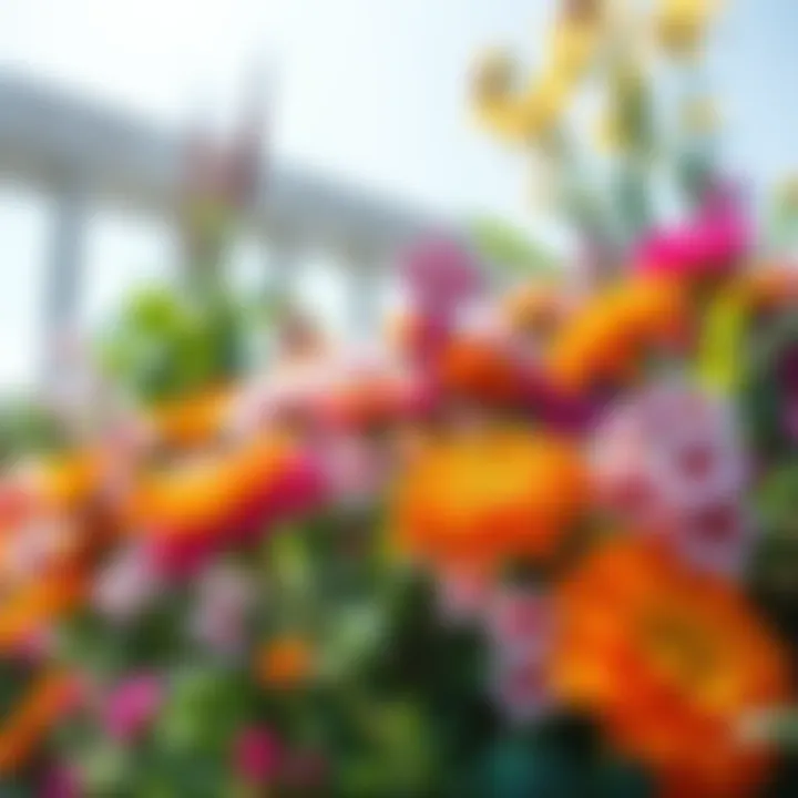 A collection of colorful flowers emitting pleasant scents in a sunny environment, symbolizing the positive effects of fragrances on emotions.