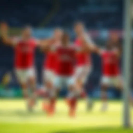 Arsenal players celebrating Arsenal FC players celebrating a goal during a match