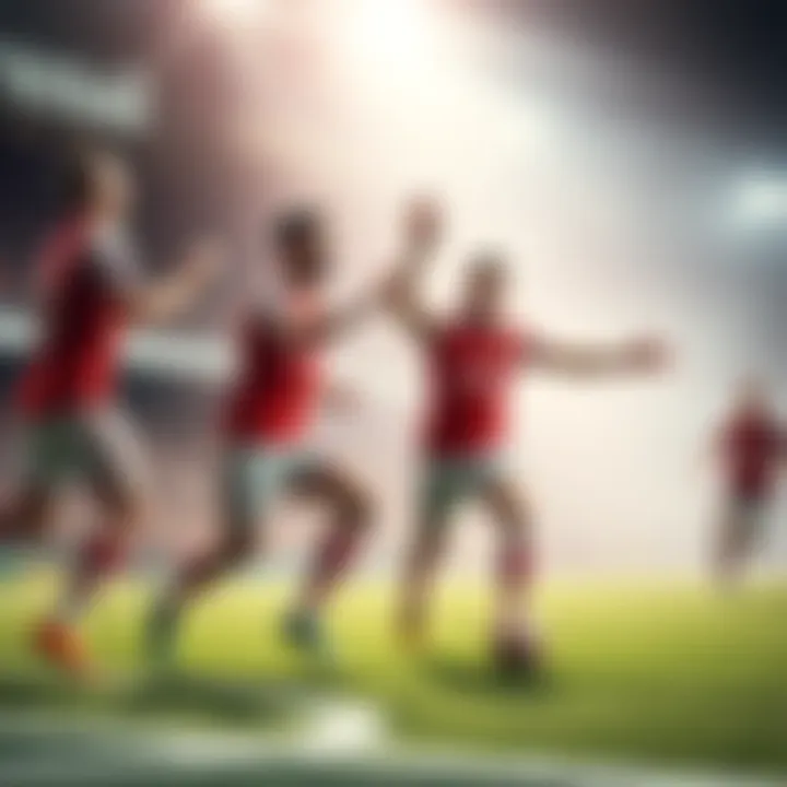 Arsenal players celebrating a goal on the field during a match