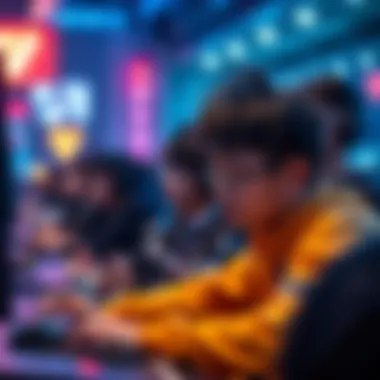 An Asian player concentrating on a high-stakes game, surrounded by viewers intensely watching the stream.