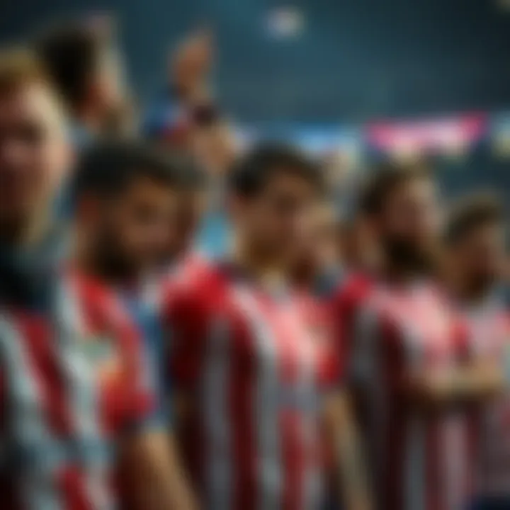 A group of Atlético Madrid fans showing disappointment during a match, wearing team jerseys and with sad expressions