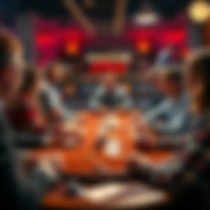 A group of friends playing Auction Poker at a table with cards and chips