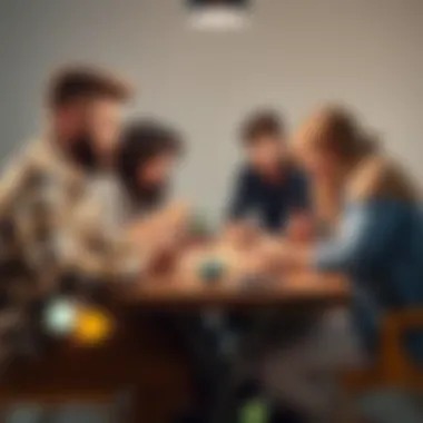 Avoiding Phone Distraction at Home Games A group of friends enjoying a board game together, focused and engaged, while phones are set aside on a table.