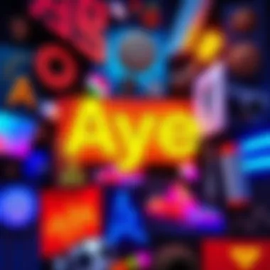 A collage showing the latest trends in the Aye scene, featuring vibrant graphics and innovation symbols