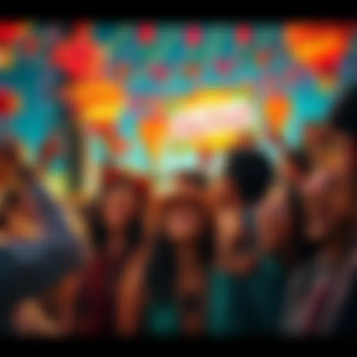 Group of people celebrating Ba Na Naaaa with colorful decorations and joy